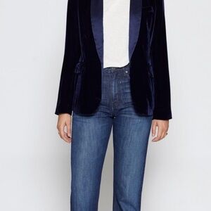Joie Navy Blue Velvet Blazer with Shawl Collar